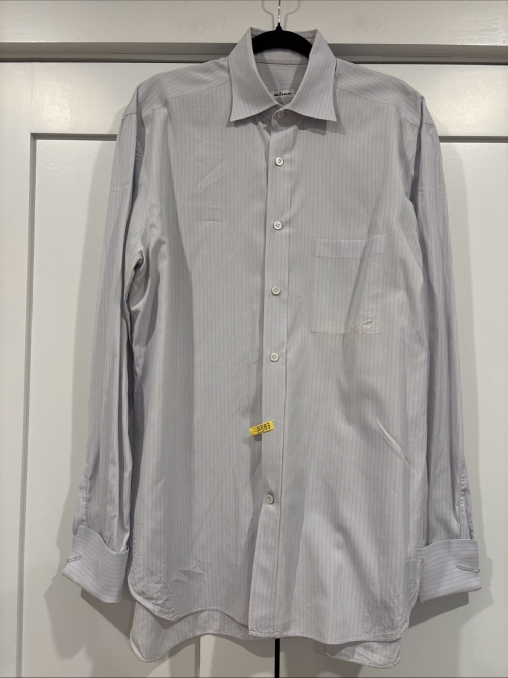 Kiton Dress Shirt Mens 16.5/42 Blue Striped Long Sleeve Made In Italy